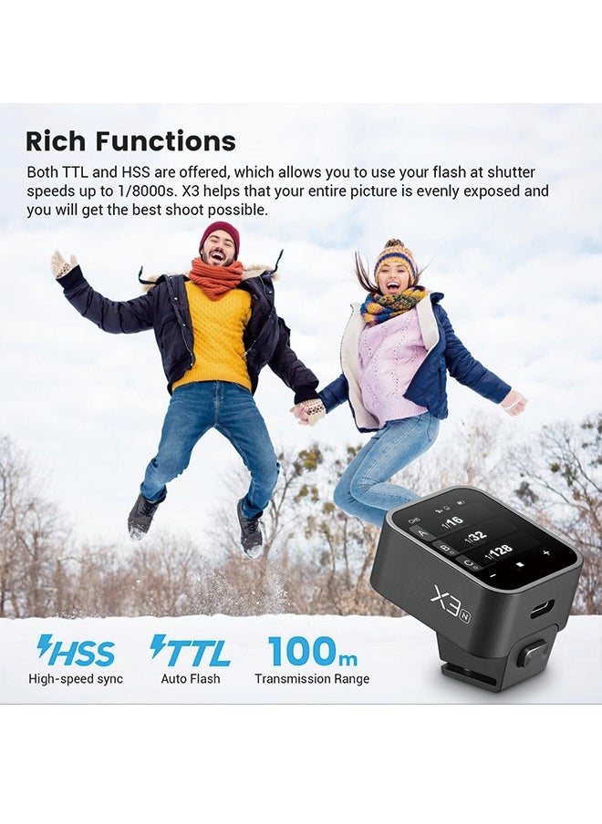 Godox - Godox X3-N Touchscreen TTL Wireless Flash Trigger for Nikon Camera, 1/8000s HSS TTL TCM Function, Built-in Battery USB-C Charge Flash Transmitter Compatible with Nikon Z6 D850 D750 D610 D7100 D5300 - Image 1