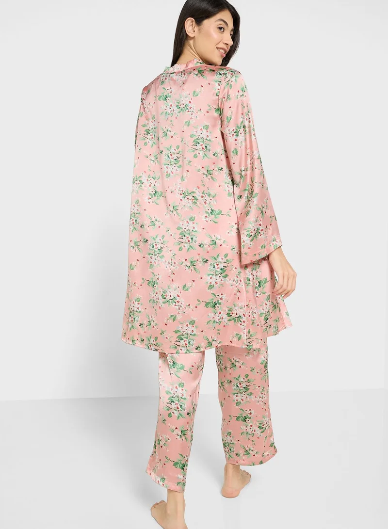 ELLA 5Pc Pyjama Set Cami Top With Night Robe, Slip, Short & Pant