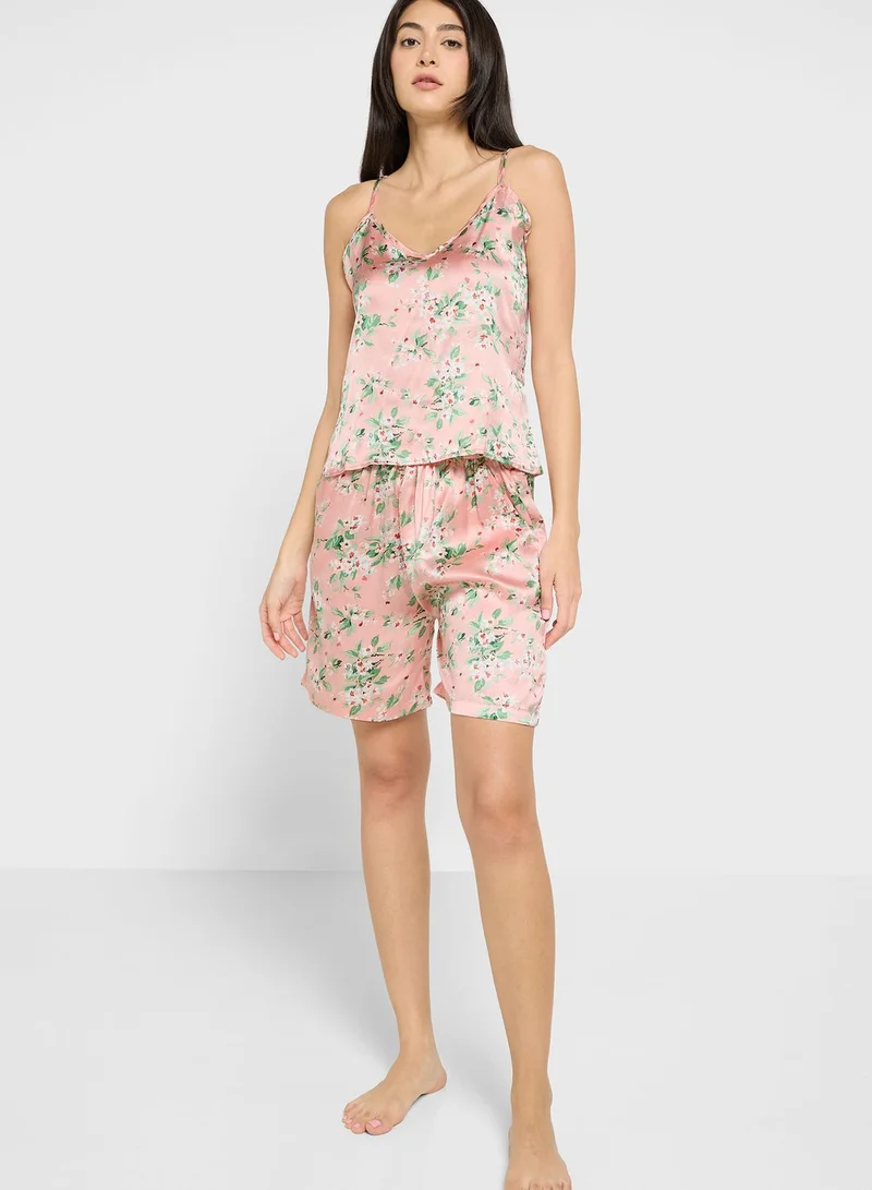 ELLA 5Pc Pyjama Set Cami Top With Night Robe, Slip, Short & Pant