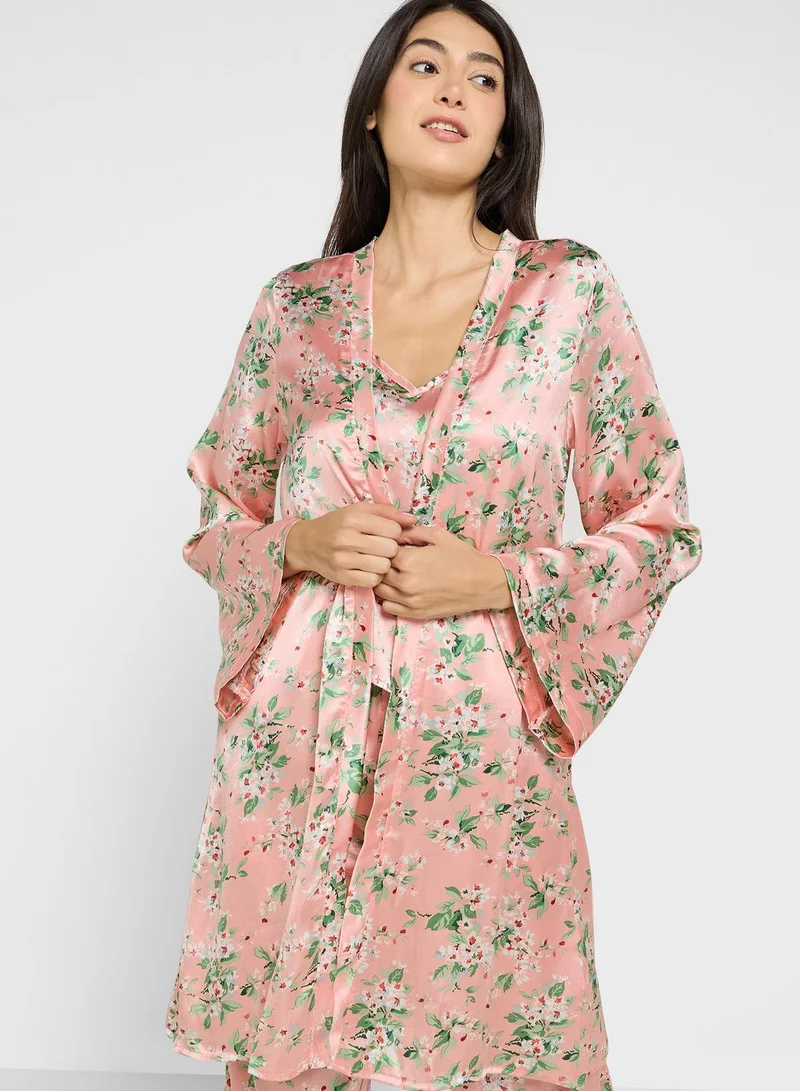 ELLA 5Pc Pyjama Set Cami Top With Night Robe, Slip, Short & Pant