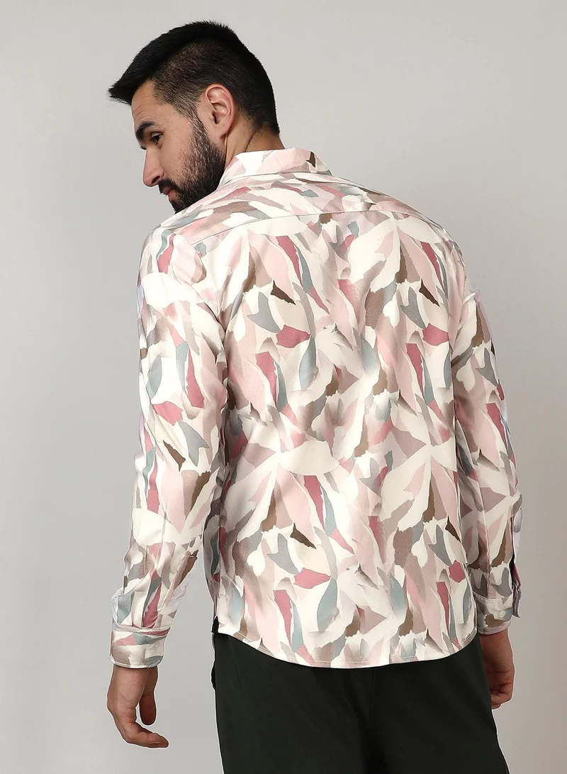 Campus Sutra Men's Nude Pink & Ivory White Petal Block Shirt