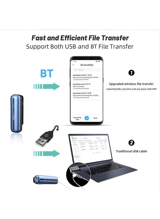 Mini Voice Recorder 16GB Digital Audio Recorder with AI Transcription and Translation on APP in 38 Languages 48 Accents Support USB and BT File Transfer For Meetings Interviews Lectures Class
