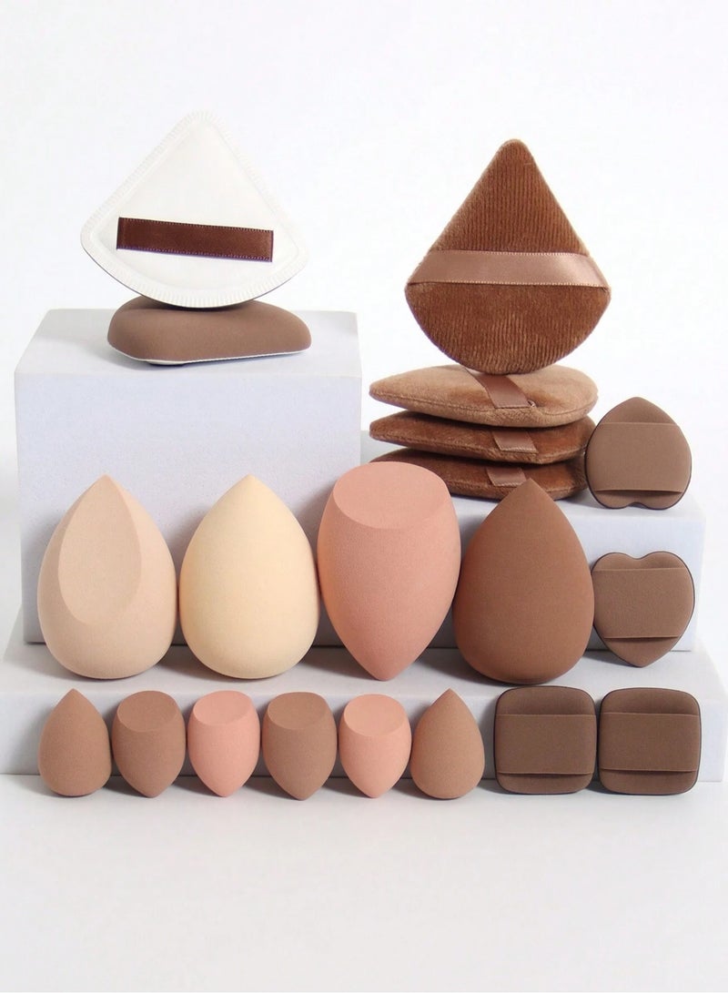 المنزل والمنزل مجموعة إسفنجات المكياج المكونة من 14 قطعة تتضمن 2 منفوخة بودرة مثلثة، و2 منفوخة بودرة مثلثة متوسطة، و4 بيضات مكياج، و3 بيضات مكياج صغيرة، و3 منفوخات هوائية صغيرة للأصابع، جميعها معبأة في زجاجة شفافة، مصنوعة من مادة فائقة النعومة - Image 1