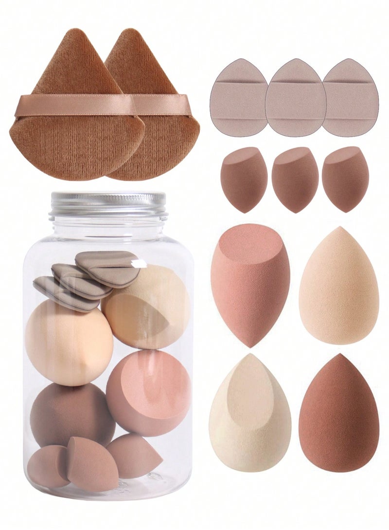 المنزل والمنزل مجموعة إسفنجات المكياج المكونة من 14 قطعة تتضمن 2 منفوخة بودرة مثلثة، و2 منفوخة بودرة مثلثة متوسطة، و4 بيضات مكياج، و3 بيضات مكياج صغيرة، و3 منفوخات هوائية صغيرة للأصابع، جميعها معبأة في زجاجة شفافة، مصنوعة من مادة فائقة النعومة - Image 2