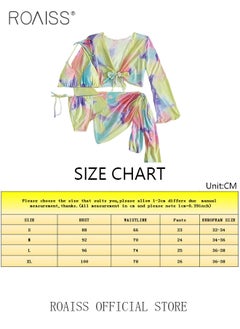 roaiss Women 4pcs Tie Dye Gradient Halter Triangle Bikini Swimsuit Cover Up Top with Skirt Set Swimwear Ladies Beachwear Bathing Suit for Summer Multicolor  - Image 4