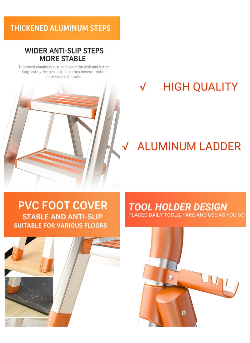 SUNRISE 4 Step Folding Aluminum Ladder Lightweight Anti Slip with Tool Hook for Home and Kitchen Use  - Image 2