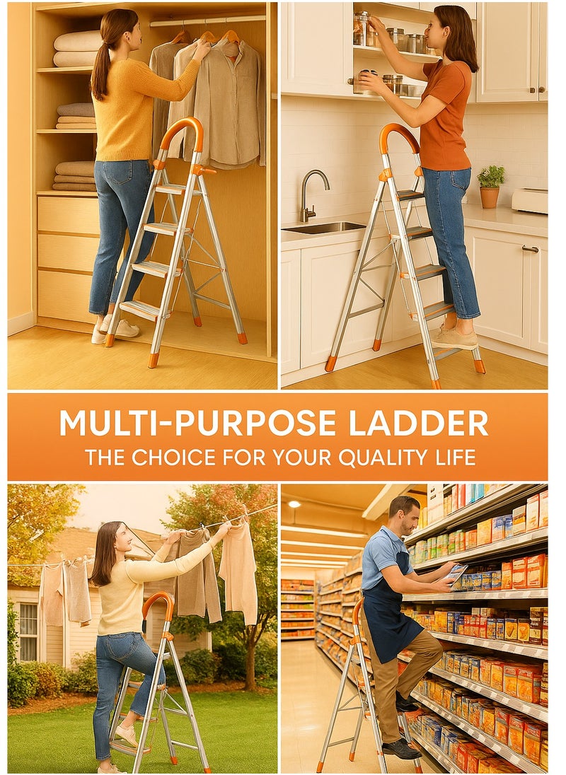 SUNRISE 4 Step Folding Aluminum Ladder Lightweight Anti Slip with Tool Hook for Home and Kitchen Use  - Image 3