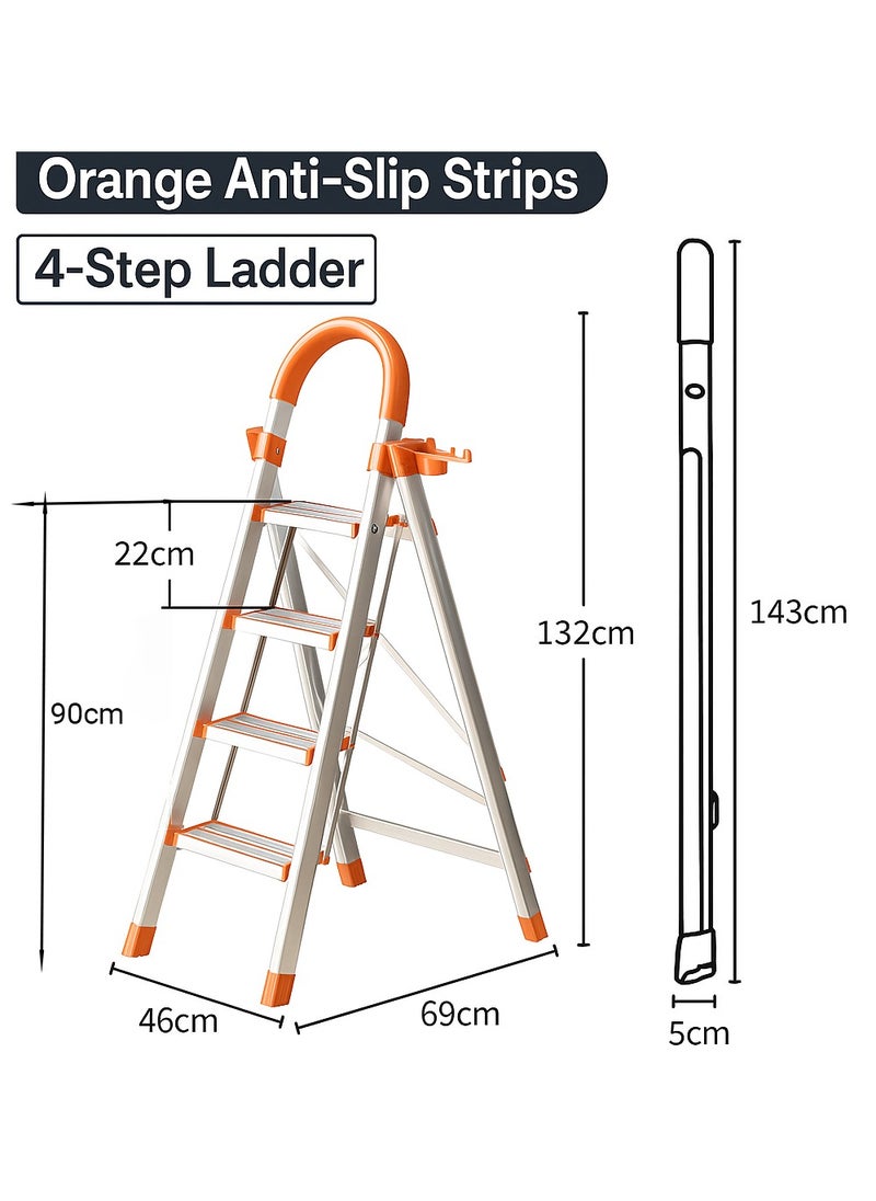 SUNRISE 4 Step Folding Aluminum Ladder Lightweight Anti Slip with Tool Hook for Home and Kitchen Use  - Image 5