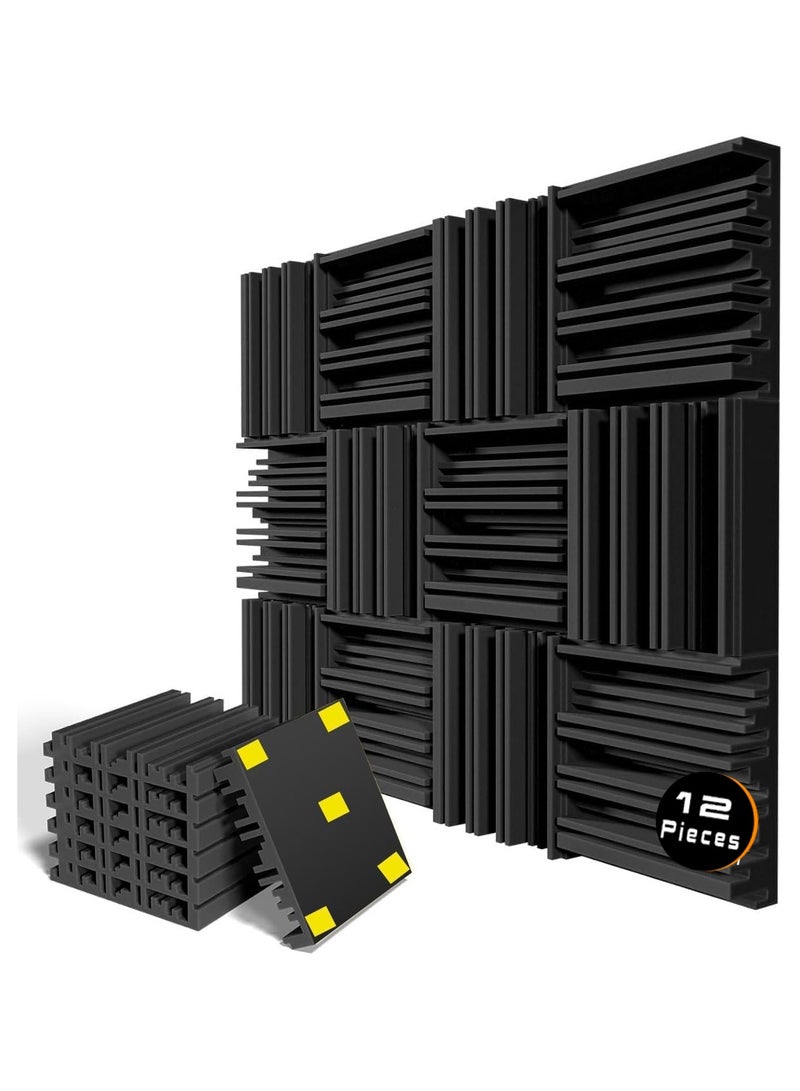 أكويستك موشان الواح فوم اكوستيك موشن ذاتية اللصق عازلة للصوت - فوم صوتي عالي المرونة، بطانة عازلة للصوت للجدران، الواح امتصاص الصوت للمنزل والاستوديو وديكور الحائط (12 قطعة، 30 × 30 × 5 سم) - Image 1