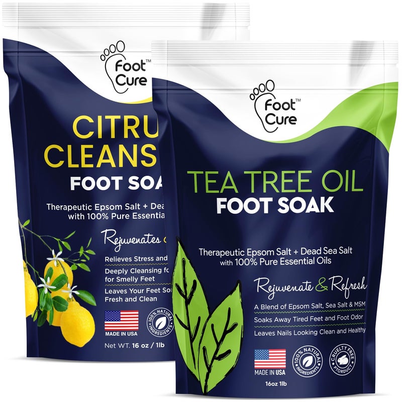 FOOT CURE Tea Tree & Citrus Foot Soak with Epsom Salt â€“ Supports Tired Feet, Softens Calluses, and Refreshes (Pack of 2) - Image 1