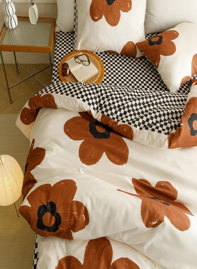 Wellboo Boho Floral Comforter Sets Full Pumpkin Sunflower Bedding Set Cotton Women Girls White and Pumpkin Botanical Bed Brown Floral Quilts Large Flower Plant Blankets Watercolor Flower Bohemian Bed - Image 5