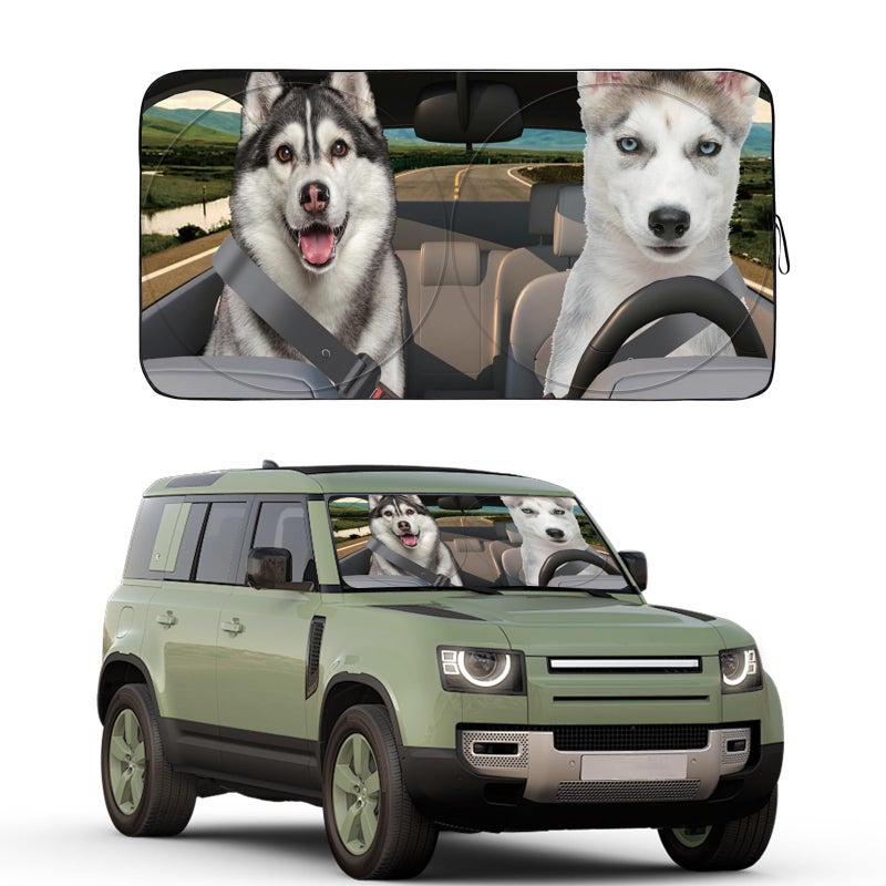 Gven Windshield Sun Shade 2024 Newest Sunshade for Car Windshield Front Window Sun Visor Shades FUUNY Design Blocks UV Rays Sun Protection for Car Truck SUV Auto Accessories Dogs Large