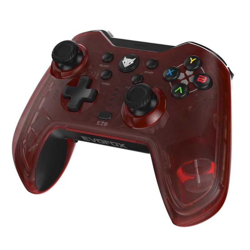 EvoFox Elite X Wireless Gaming Controller for PC with 2 Programmable Macro Back Buttons, Adjustable Dual Vibration Motors,Turbo Mode,Analog Triggers, High Precision joysticks,Low Latency Plug and Play,Free USB Extender,Translucent Shell Gamepad for pc (Red) - Image 1