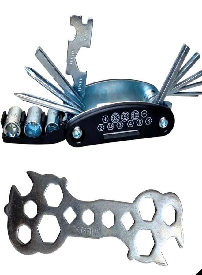 CYIDER 16-in-1 Multi Tool Kit + 13-in-1 Multi Size Wrench Combo | Foldable Hex Key Set & 7mm-17mm Universal Spanner | Cycle Repair & Multipurpose Tool Kit - Image 1