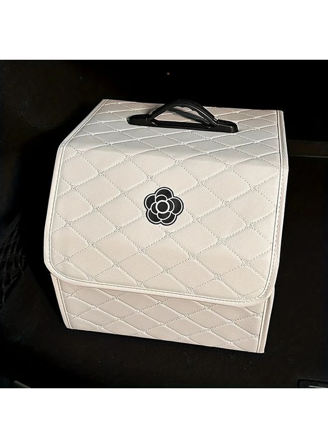 Small Black Car Trunk Organizer Multi Functional Storage Box With Camellia Embellishment - Image 5