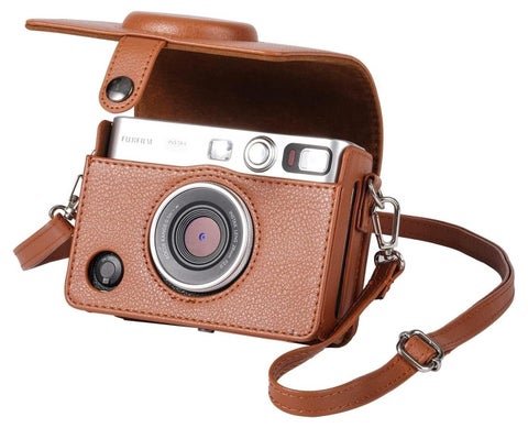 Case for Fuji Mini EVO,Camera Case Compatible for Fuji Mini EVO Camera with Adjustable Shoulder Strap in Brown Lychee Texture Horizontal Style