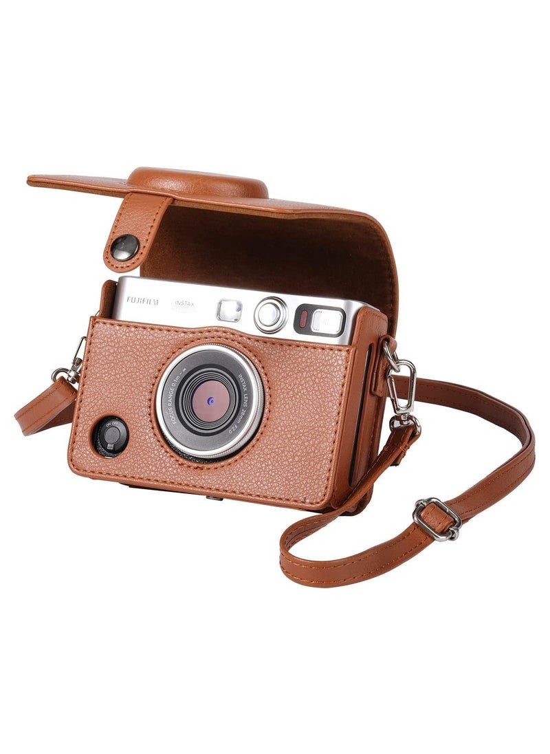 VKL Case for Fuji Mini EVO,Camera Case Compatible for Fuji Mini EVO Camera with Adjustable Shoulder Strap in Brown Lychee Texture Horizontal Style  - Image 1