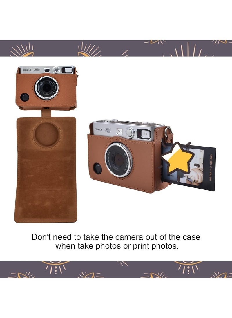 VKL - Case for Fuji Mini EVO,Camera Case Compatible for Fuji Mini EVO Camera with Adjustable Shoulder Strap in Brown Lychee Texture Horizontal Style - Image 1