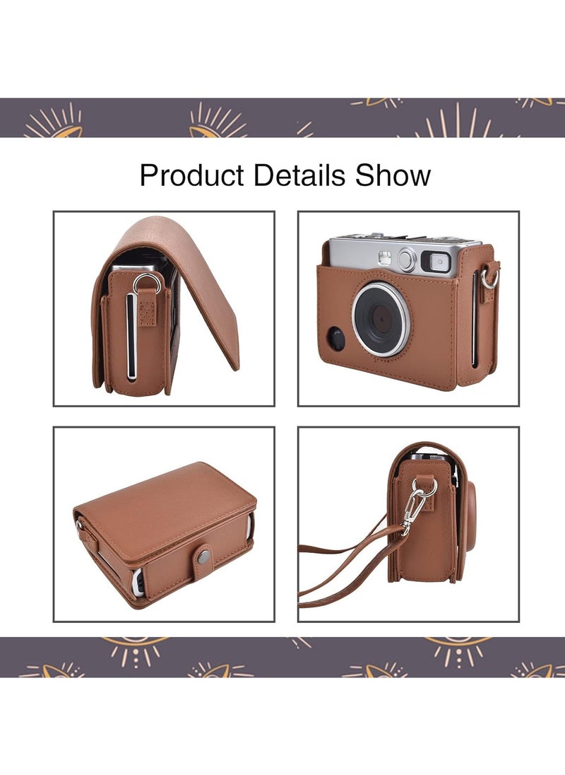 VKL Case for Fuji Mini EVO,Camera Case Compatible for Fuji Mini EVO Camera with Adjustable Shoulder Strap in Brown Lychee Texture Horizontal Style  - Image 5