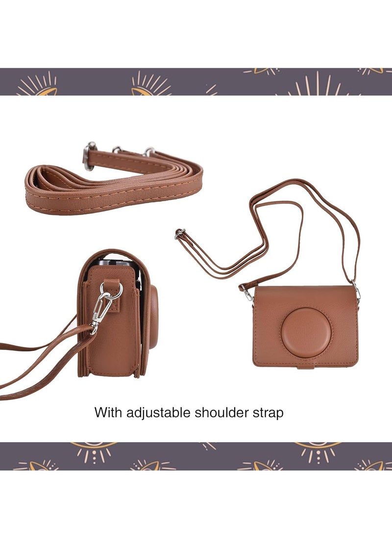 VKL - Case for Fuji Mini EVO,Camera Case Compatible for Fuji Mini EVO Camera with Adjustable Shoulder Strap in Brown Lychee Texture Horizontal Style - Image 1