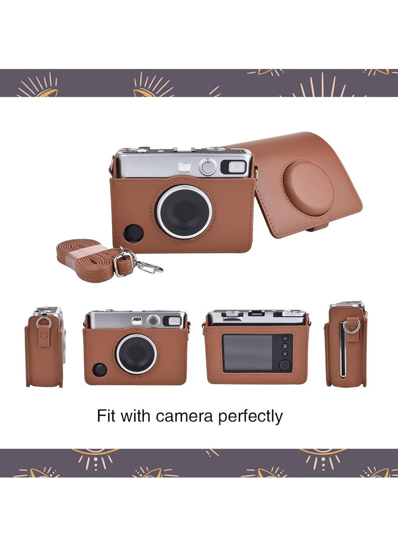 VKL - Case for Fuji Mini EVO,Camera Case Compatible for Fuji Mini EVO Camera with Adjustable Shoulder Strap in Brown Lychee Texture Horizontal Style - Image 1