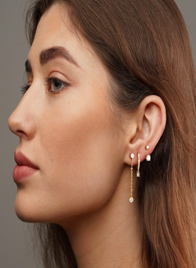 Robaice Gold Dangle Earrings for Women Gold Dangle Earrings for Women Diamond Stud Earrings Cubic Zirconia Earrings Studs Gold Drop Earrings Rhinestone Earrings Set Dangling Gold Dangly Earrings Set D - Image 3