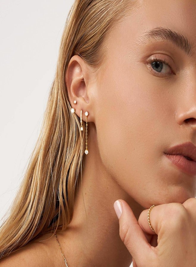 Robaice Gold Dangle Earrings for Women Gold Dangle Earrings for Women Diamond Stud Earrings Cubic Zirconia Earrings Studs Gold Drop Earrings Rhinestone Earrings Set Dangling Gold Dangly Earrings Set D - Image 2