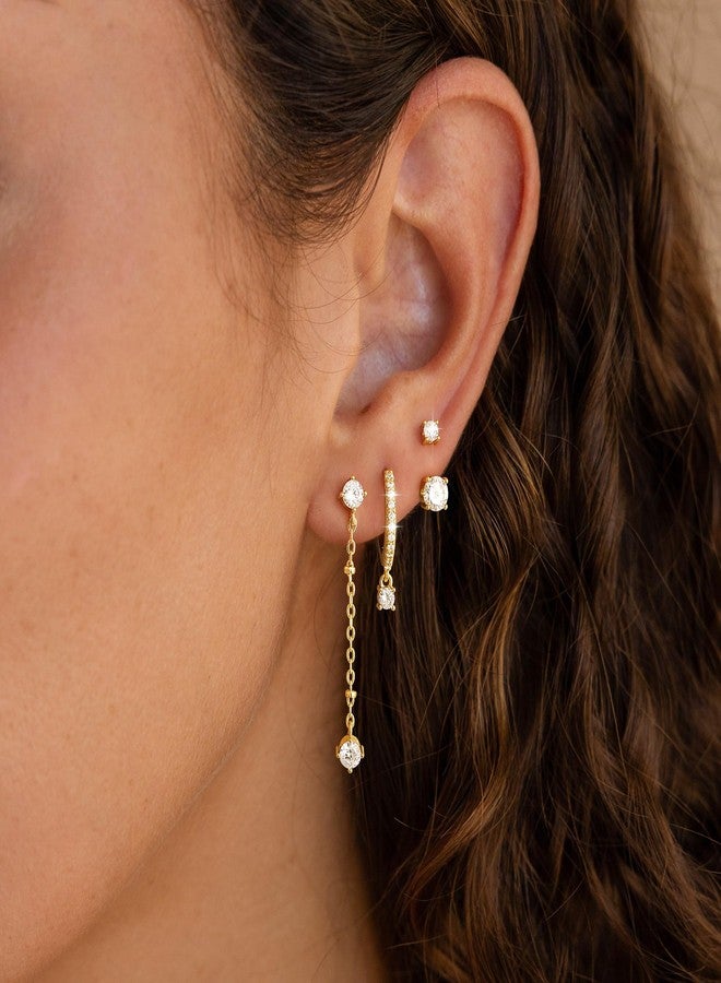 Robaice Gold Dangle Earrings for Women Gold Dangle Earrings for Women Diamond Stud Earrings Cubic Zirconia Earrings Studs Gold Drop Earrings Rhinestone Earrings Set Dangling Gold Dangly Earrings Set D - Image 4