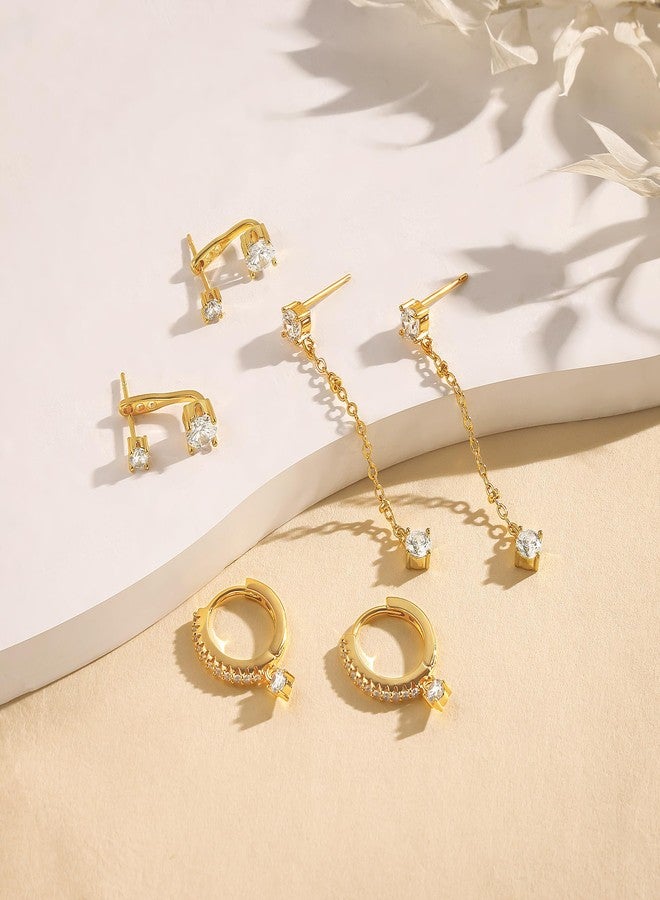 Robaice Gold Dangle Earrings for Women Gold Dangle Earrings for Women Diamond Stud Earrings Cubic Zirconia Earrings Studs Gold Drop Earrings Rhinestone Earrings Set Dangling Gold Dangly Earrings Set D - Image 5