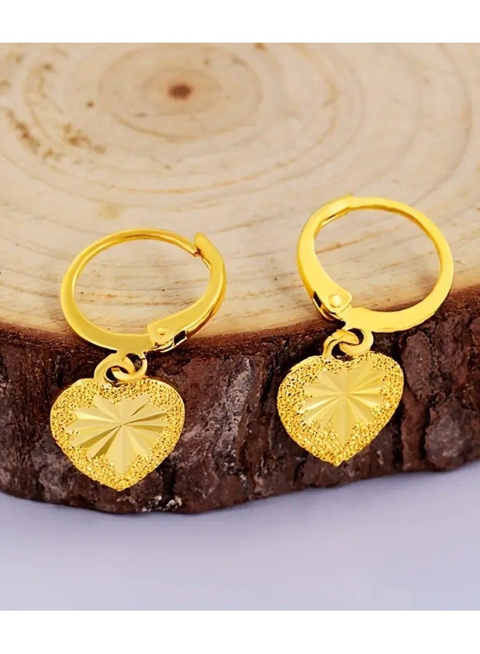 Goolsky 2pcs Elegant Golden Heart-Shaped Hoop Earrings for Women – Copper Alloy with Star Pendant, Shiny Textured Design, Casual/Special Occasions - Image 3
