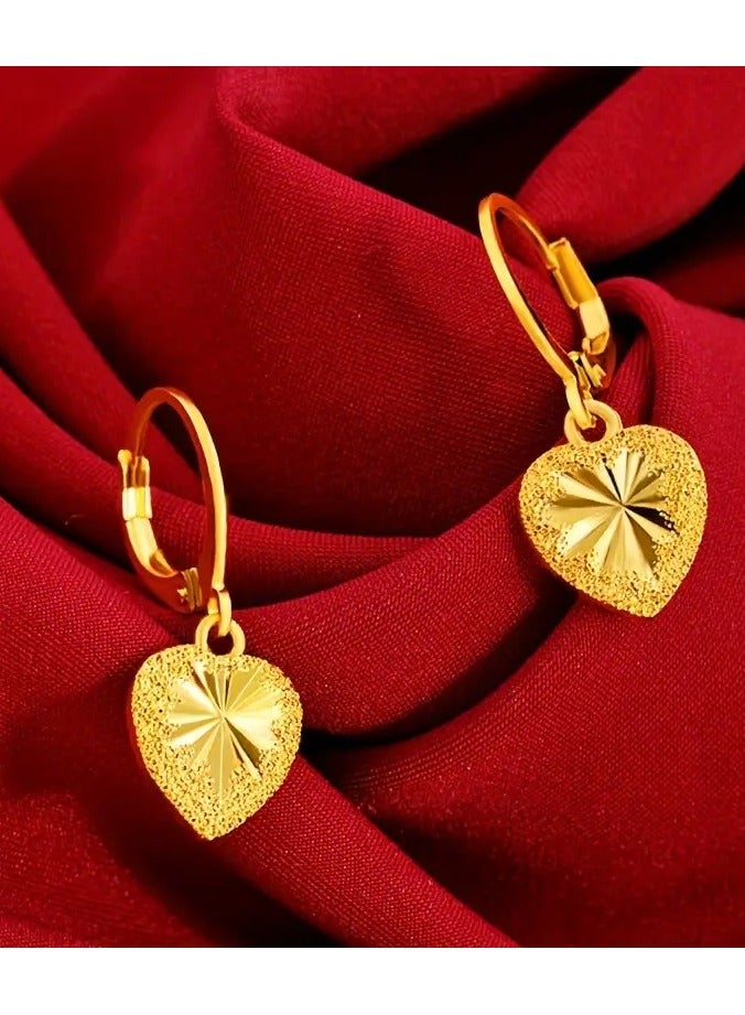 Goolsky 2pcs Elegant Golden Heart-Shaped Hoop Earrings for Women – Copper Alloy with Star Pendant, Shiny Textured Design, Casual/Special Occasions - Image 4