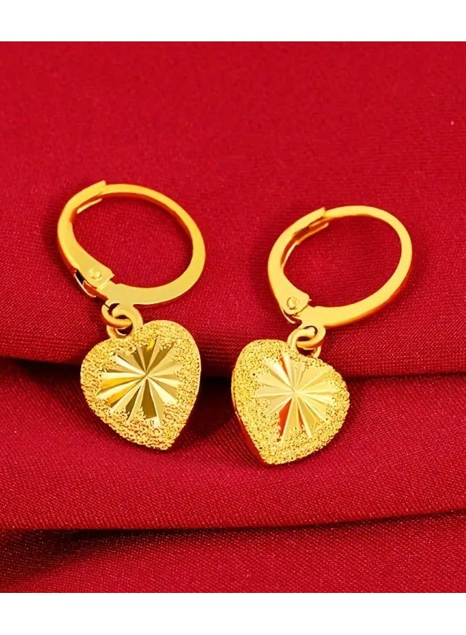 Goolsky 2pcs Elegant Golden Heart-Shaped Hoop Earrings for Women – Copper Alloy with Star Pendant, Shiny Textured Design, Casual/Special Occasions - Image 1