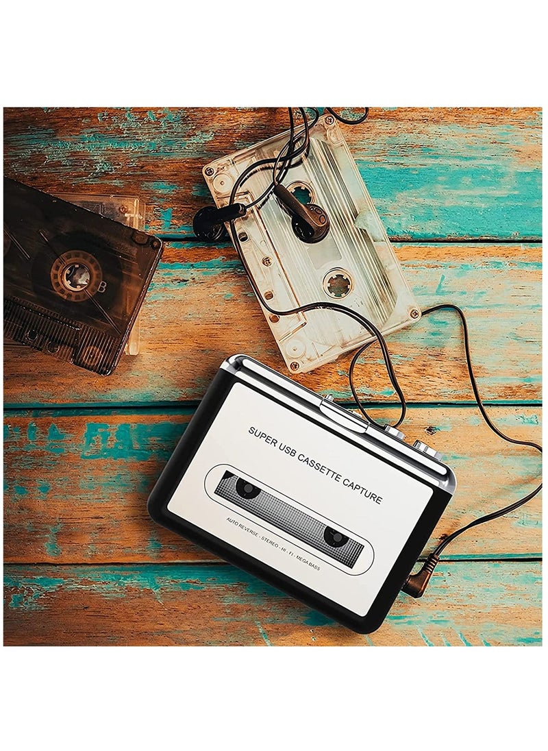 KASTWAVE - portable cassette player cassette to mp3 converter capture cassette tape to mp3 cd audio via usb converter retro with earphones compatible with cell phone charger usb cable user manual included - Image 1