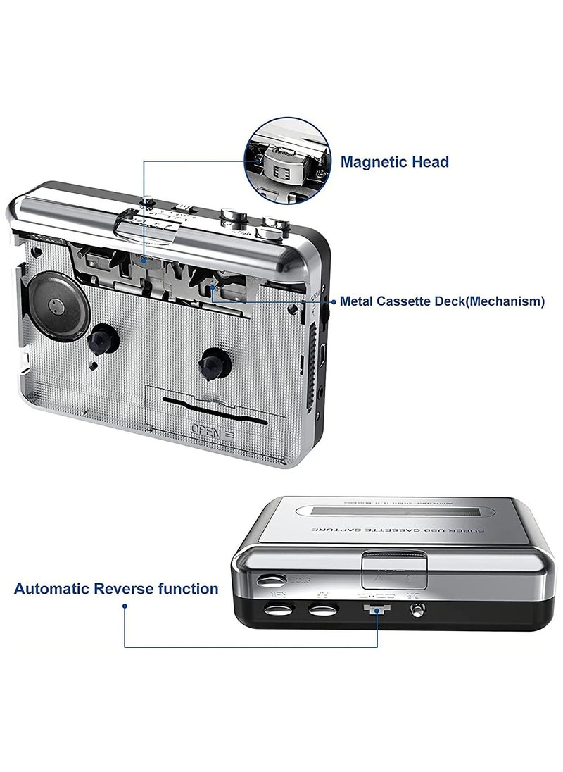 KASTWAVE - portable cassette player cassette to mp3 converter capture cassette tape to mp3 cd audio via usb converter retro with earphones compatible with cell phone charger usb cable user manual included - Image 1