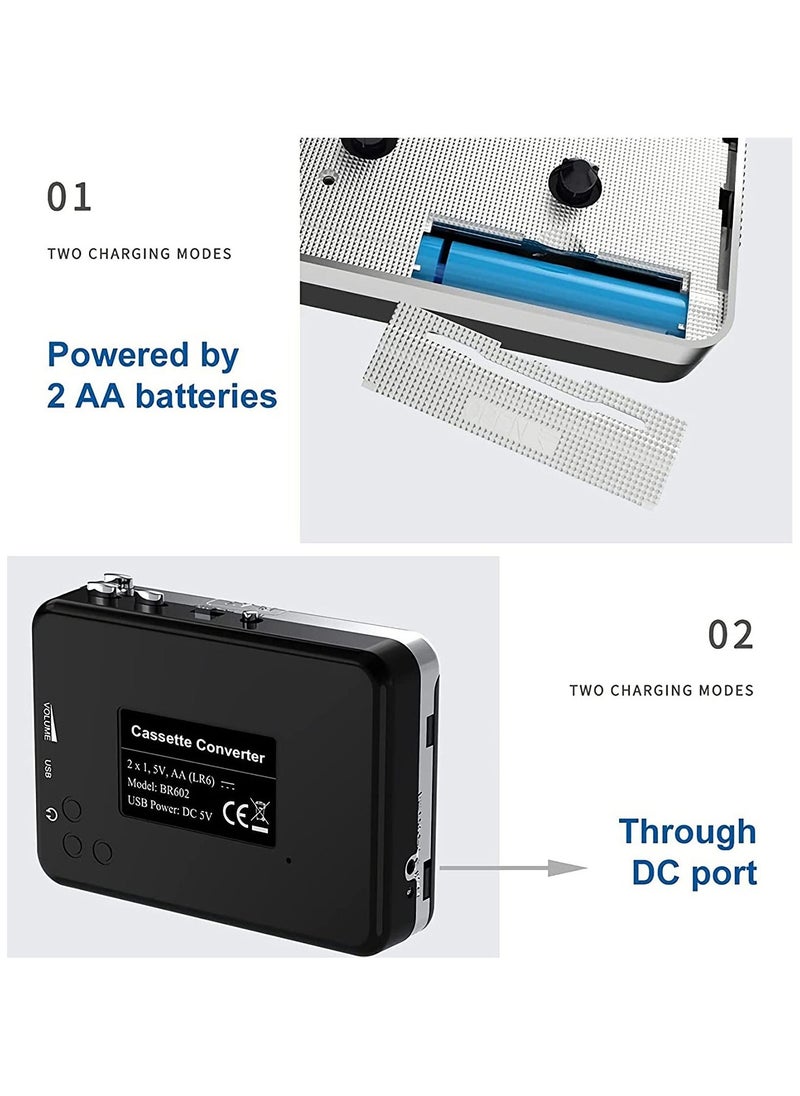 KASTWAVE - portable cassette player cassette to mp3 converter capture cassette tape to mp3 cd audio via usb converter retro with earphones compatible with cell phone charger usb cable user manual included - Image 1