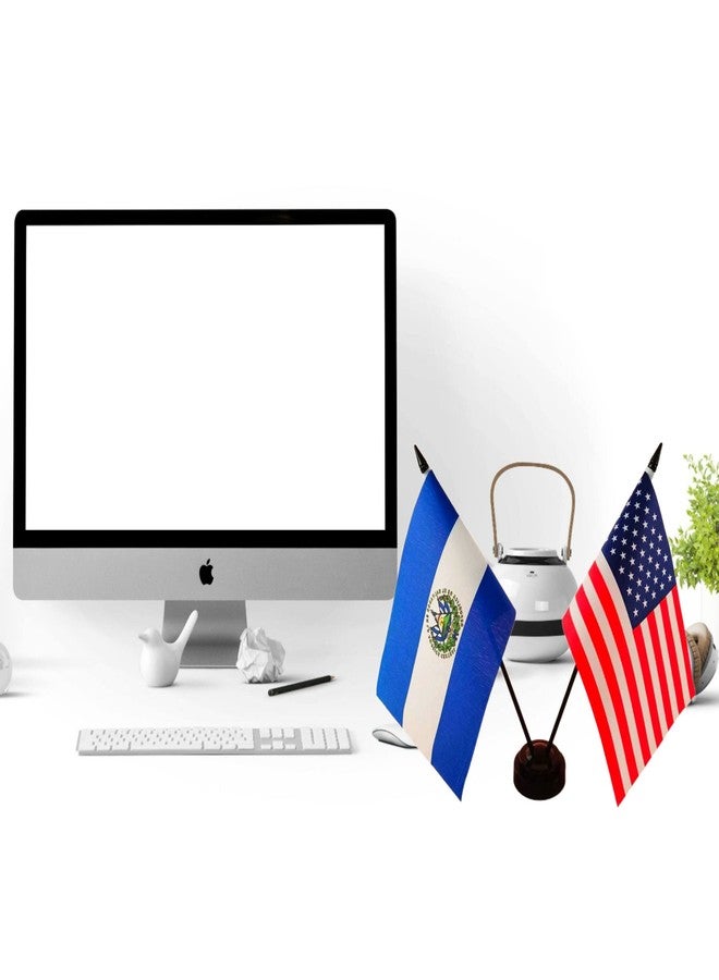 Zigvert America & Salvador Friendship Twin Desk Flag, US Salvador Table Flags, 8 x 5 Inches American & Salvadoran Deluxe Desk Flag Set - Miniature USA & Salvador Stick Flag with Flag Stand - Image 2
