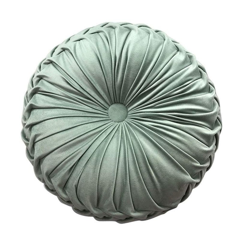 Teieas Round Throw Pillow Velvet Home Decoration Pleated Round Pillow Cushion For Couch Chair Bed Car Light Green - Image 1