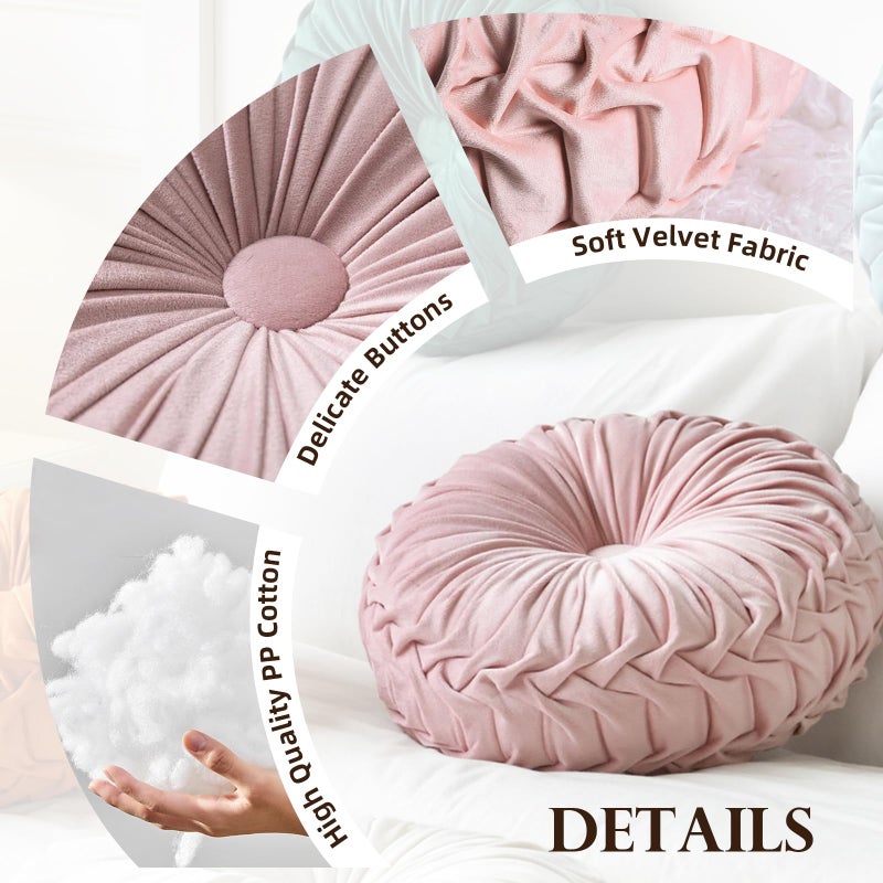 Teieas Round Throw Pillow Velvet Home Decoration Pleated Round Pillow Cushion For Couch Chair Bed Car Light Green - Image 2