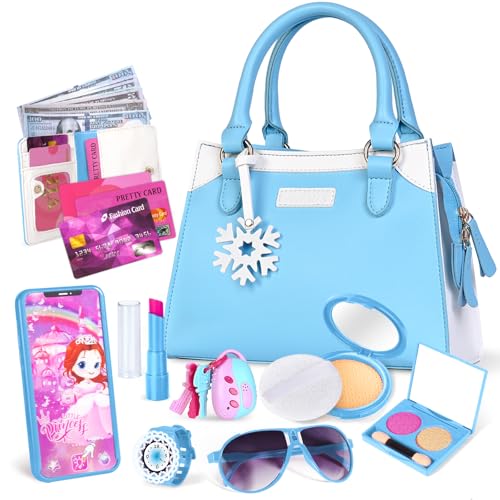 Shemira Play Purse for Little Girls Princess Pretend Toys for Girls 3 4 5 6 7 8 Years Old Christmas Birthday Gift for Kids Age 35 46 68 Toddler Purse with Accessories Kids Toy Purse Blue - Image 1