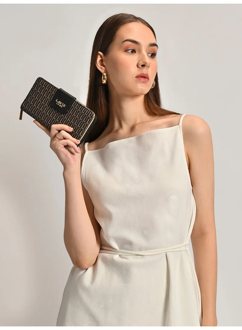 لافي محفظة نسائية فاخرة بسحاب أحادي اللون  أسود