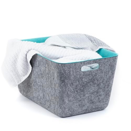 Three by Three Seattle reSTAK Medium Tall Storage Bin – Made from 100% Post-Consumer Recycled PET, Charcoal/Blue Felt Design for Stylish Organization, 3 Pack - Image 2