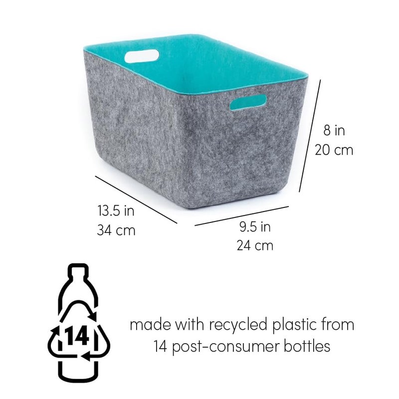 Three by Three Seattle reSTAK Medium Tall Storage Bin – Made from 100% Post-Consumer Recycled PET, Charcoal/Blue Felt Design for Stylish Organization, 3 Pack - Image 3