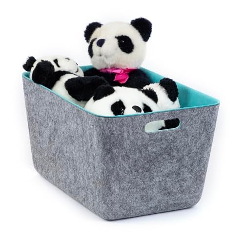 Three by Three Seattle reSTAK Medium Tall Storage Bin – Made from 100% Post-Consumer Recycled PET, Charcoal/Blue Felt Design for Stylish Organization, 3 Pack - Image 4