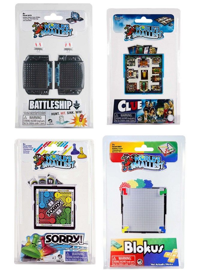 Worlds Smallest Board Games Set Of 4 Clue Sorry Battleship Blokus (Bundle) - Image 1