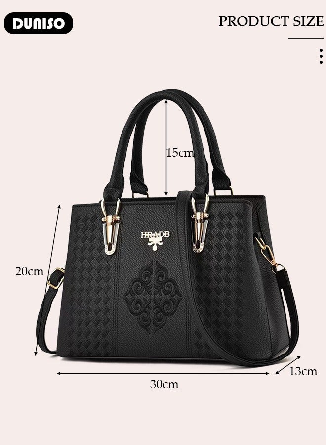 DUNISO Women's Fashion Handbag Faux Leather Crossbody Bag For Women Large Capacity Embroidery Tote Bags Top Handle Satchel Fashionable Travel Shoulder Bag For Ladies - Image 4