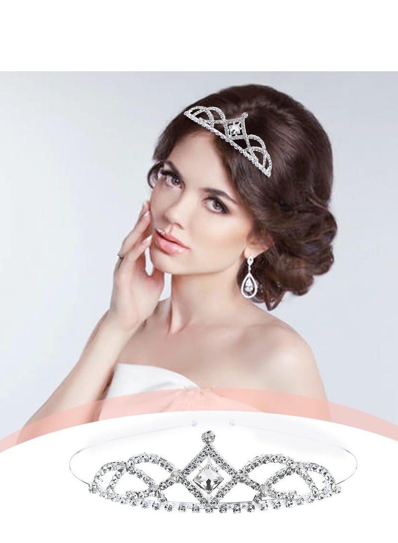 Captaintech Girls Crown Tiara Sparkly Glitter Rhinestone Silver Metal Headbands, Wedding Hair Clasps Princess Accessories for Kids Women Brides for Birthday Party - Image 3