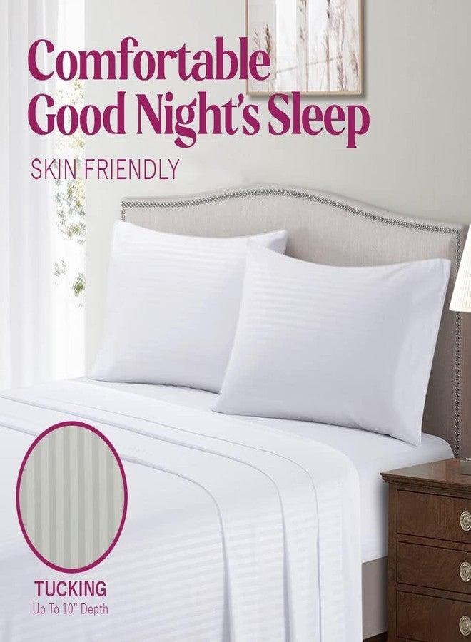 Bombay Dyeing 210 Thread Count Cotton Satin Stripe King Size Bedsheet, 274cm x 274cm, White - Image 2