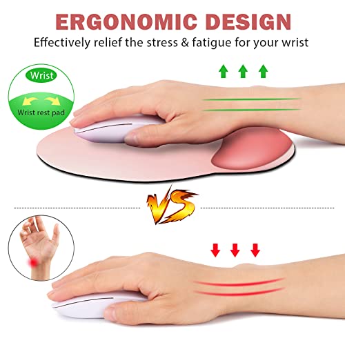 DINKY Ergonomic Mouse Pads, Cute Mouse Pad with Wrist Rest Support Gel, Non-Slip PU Base Mouse Mat with Memory Foam for Home, Office and Gaming, Easy Typing & Pain Relief-Light Pink - Image 2