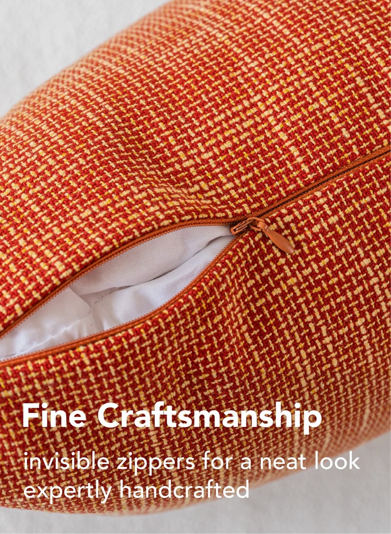 لحظة مجموعة من 2 غطاء وسادة زخرفي من الكتان بلون أحمر برتقالي مقاس 45 × 45 سم، أغطية وسادة مزخرفة للمزرعة مع تقاطع لأريكة السرير وغرفة المعيشة والديكور المنزلي - Image 3