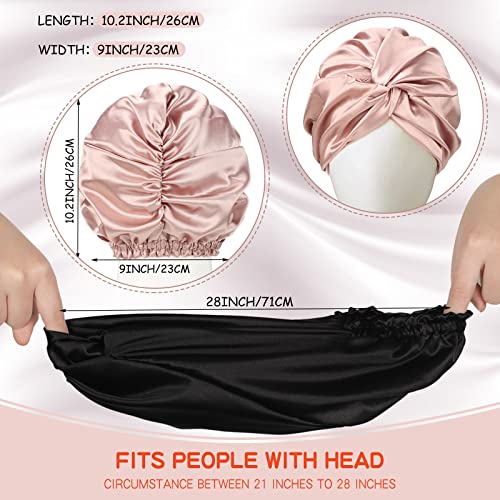 Vabean 3 Pcs Silk Bonnet for Sleeping Women Adjustable Satin Hair Wrap Double Layer Bonnet Cap Night Turban Elastic for Natural Curly Hair CareChampagne Black Rose Gold - Image 3